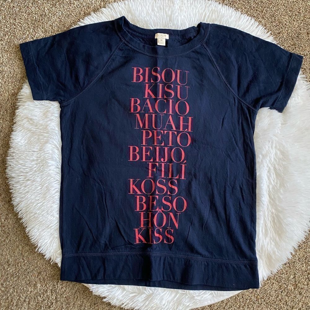 J.‎ Crew Kiss Graphic Top Short Sleeve Blue Red Womens Size Medium
